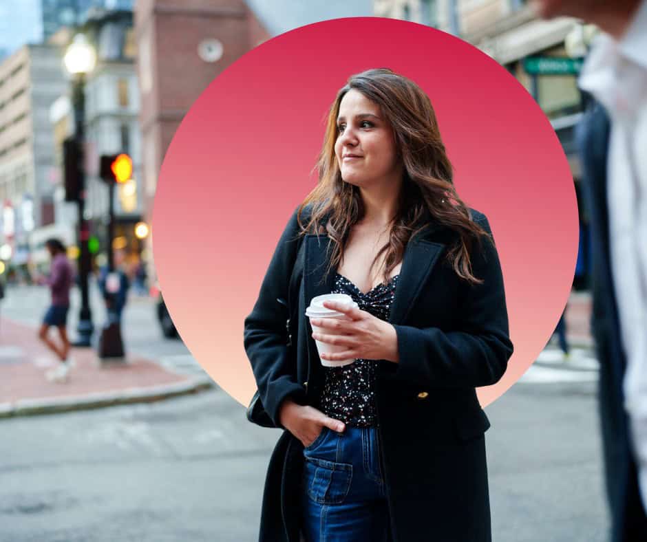 A young woman on the city streets in Massachusetts